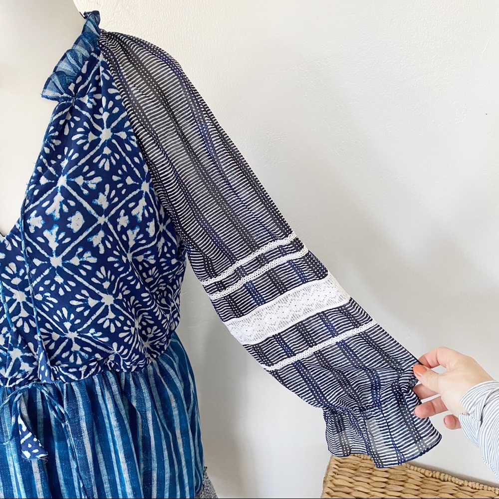 Hemant & Nandita Susan Indigo Dress Long Sheer Sl… - image 5